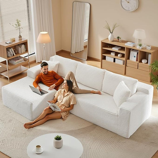105''Sectional Cloud Couch with L Shaped Chaise,Modern Modular Sectional Sofa,Comfy Sectional Couches for Living Room,Bedroom,Apartment (White, Left Facing Chaise)