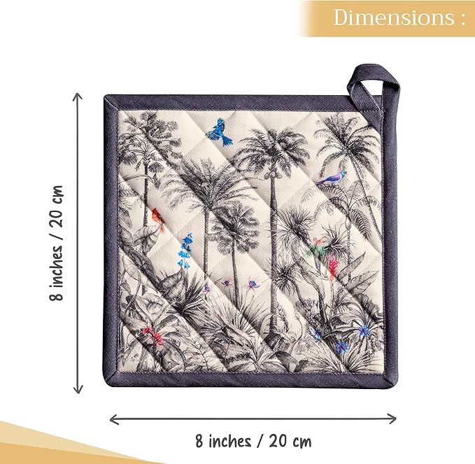Maison d' Hermine Pot Holders 100% Cotton Heat Resistant Potholders 8" x 8" Hot Pads with Loop for Thanksgiving Christmas Decorations BBQ Cooking Baking Handling Hot Pans (Pack of 1, Amazonia)