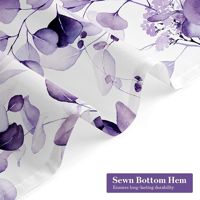 MitoVilla Purple Spring Floral Shower Curtain, Modern Plants Botanical Fabric Cloth Shower Curtains for Chic Elegant Bathroom Decor, Summer Watercolor Eucalyptus Leaf, 72x72
