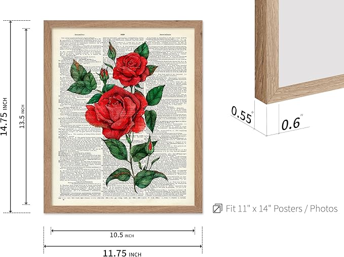 Poster Master Dictionary Art Poster - Red Roses Print - Flower Art - Floral Art - Gift for Men, Women & Florist - Minimal Decor for Living Room, Bedroom, Dorm or Flower Shop, 11x14 Beige Framed