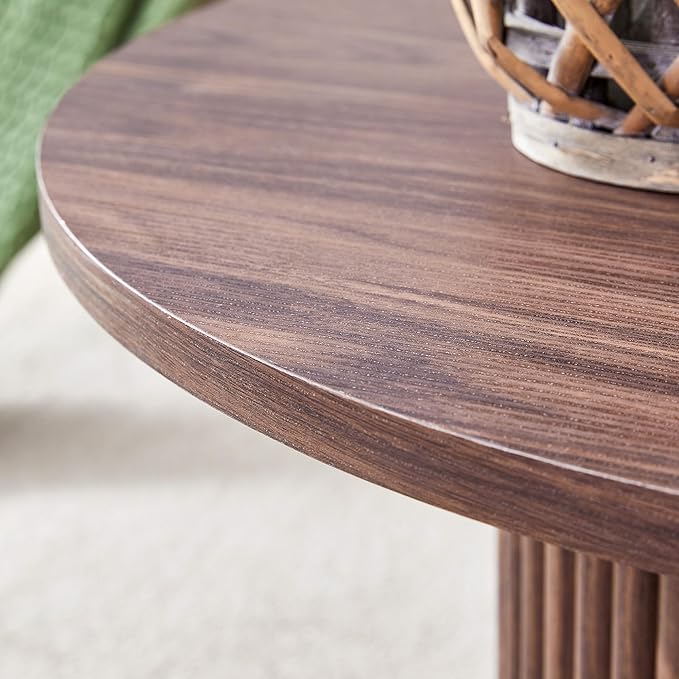 WILLIAMSPACE 27.5" Round Coffee Table with Ylindrical Leg, Modern Farmhouse Wood Circlar Center Table Accent Side End Table for Living Room Apartment, Walnut