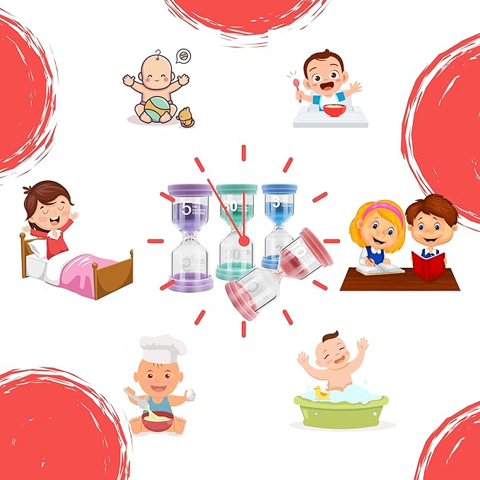 Sand Timer for Kids 4 Pack Colorful Hourglass 3min, 5mins, 10mins, 30mins Sand Clock Timer for Classroom, Games and Kids Room