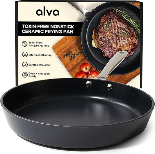 Alva Maestro 11” Ceramic Nonstick Frying Pan – PFAS/PFOA/PTFE-Free, Healthy & Toxin-Free Cooking – Recycled Aluminum, Induction & Oven Safe, Superior Heat Distribution