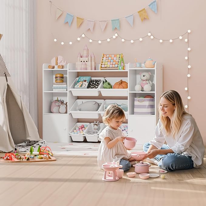 Large Kids Toy Storage Organizer, Toy Organizers and Storage with Bookshelf, Kids Bookshelf and Toy Storage with 6 Storage Cubbies and 8 Storage Bins for Kids' Rooms, Playrooms, and Nurseries