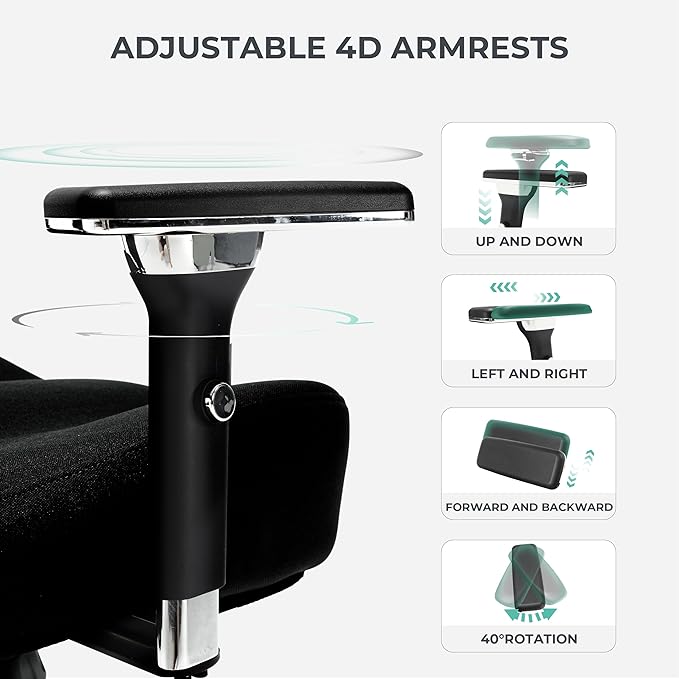 Big and Tall Office Chair 500lbs, Ergonomic Oversize Mesh Desk Chair, Heavy Duty High Back Computer Chair with Wide Thick Seat Cushion, Adjustable Lumbar Support, 4D Armrests