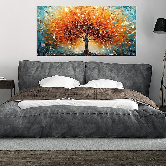 Zoyotago Large Canvas Wall Art Orange Yellow Tree Picture Modern Canvas Prints Ready to Hang for Bedroom Living Room Size 24x48