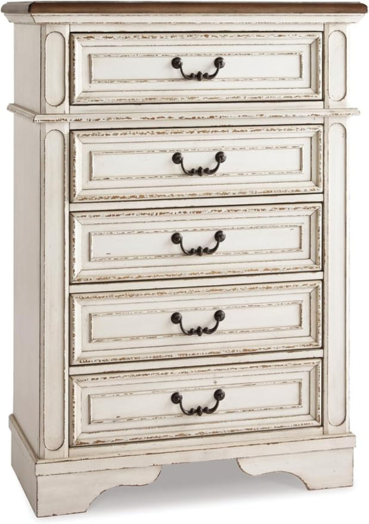 Signature Design by Ashley Realyn Vintage 5 Drawer Chest, White