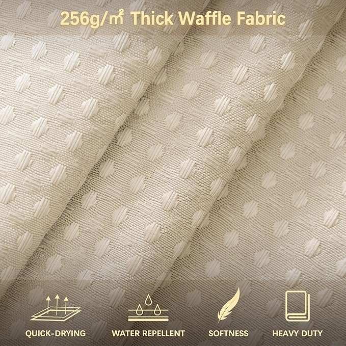 Beige Fabric Shower Curtain - Waffle Textured Heavy Duty Shower Curtains for Bathroom, 256GSM Hotel Spa Luxury Weighted Bath Curtain with 12 Hooks, 72x72, Beige