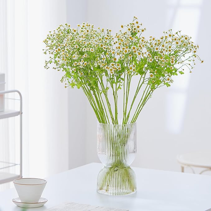 7.5 Inch Glass Hourglass Vase - Clear Ribbed Bud Flower Vases for Floating Candles, Centerpieces, Wedding Reception Decor - Hurricane Candle Holder for Home Decor, Housewarming Gift