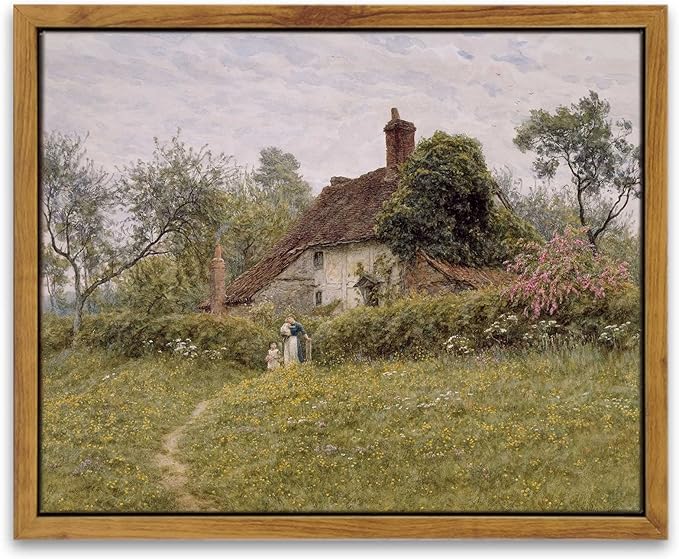 InSimSea Framed Canvas Wall Art, Vintage Decor, Classical Landscape Watercolour Painting, Rustic Wall Decor for Living Room, Bedroom, Farmhouse, Bathroom, 8"x10"