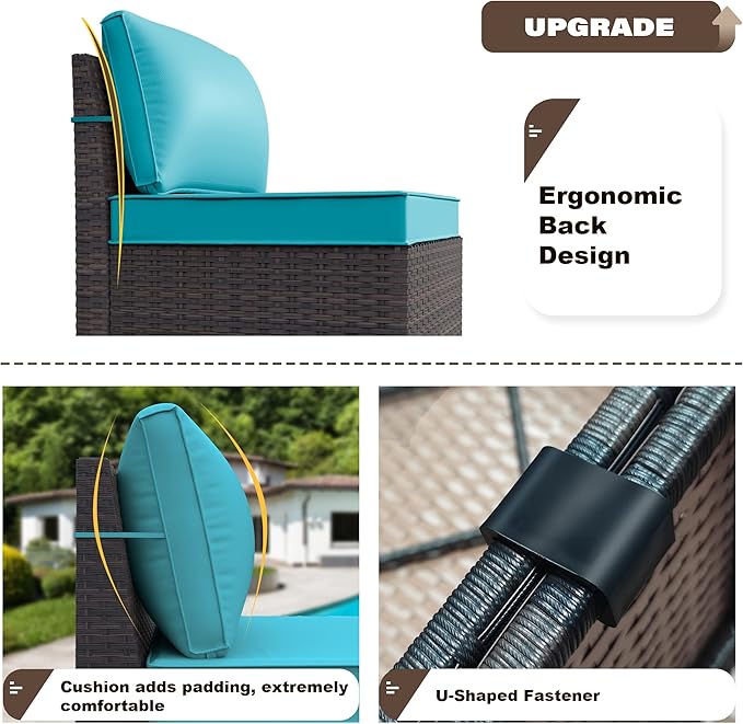 Kurapika 9 Pieces Patio Furniture Set, Rattan Wicker Sofa Set, Outdoor Conversation Sets w/Swivel Rocking Chairs Patio Sectional Sofa w/4 Inch Cushion, Blue