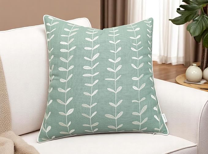 VAGMINE Embroidered Lollipop Cushion Cover - 20x20 Inches Square - 100% Cotton Light Teal Throw Pillow Case - Minimalist Chic Design - Luxury Home Accent for Sofa, Couch, Bed, Office