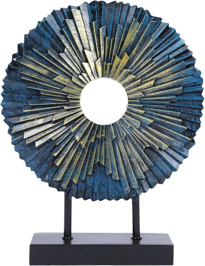 HODESumPure Gold Luxury Round Decorative Sculpture Statue Above Cabinet Home Decorations for Living Room Kitchen Fireplace Mantel Office Bookshelf Table Top Home Decor Accents (Blue)