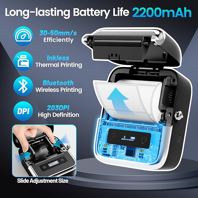 Phomemo M250 3 Inch Label Maker Machine with Tape, 2025 Upgrade Portable Barcode Label Printer for Business, Home, Logo Label, Thermal Address Label Maker with 100 Labels, 40x30mm