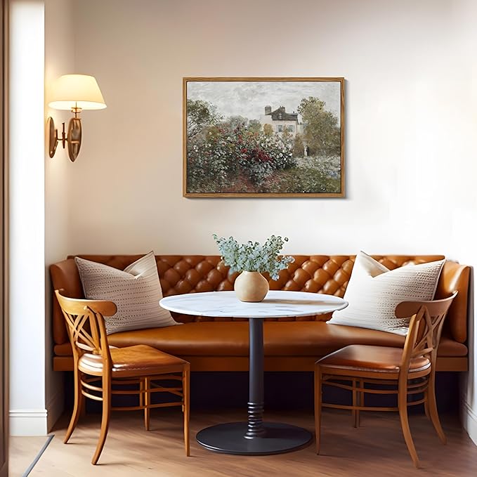 Floating Framed Vintage Monet Canvas Wall Art, Classical Rustic Farmhouse Landscape Wall Decor Paintings, Natural Floral Artwork Pictures Posters Prints for Living Room Bedroom 12x16 inch