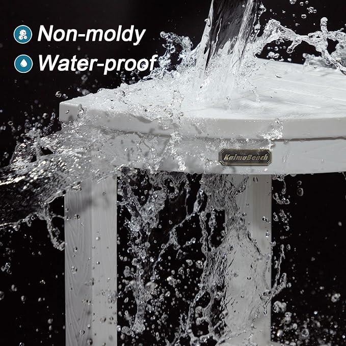 Corner Shower Stool for Inside Shower Waterproof, Poly Lumber Bathroom Shower Corner Bench Seat, Plastic Shower Chair Seat, Shower Shaving Foot Rest with Adjustable Feet, Non-Slip, White