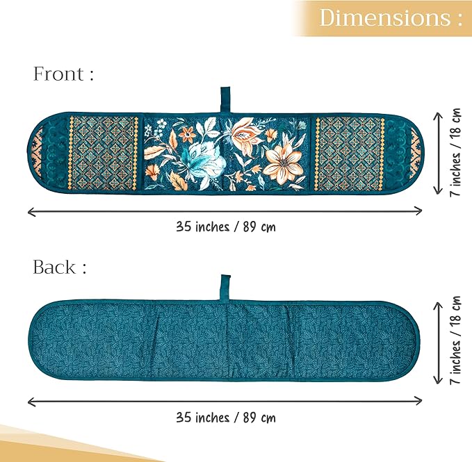 Maison d' Hermine Double Oven Mitt (7" x 35") 100% Cotton Heat Resistant BBQ Cooking Gloves with Loop for Thanksgiving Christmas Decorations Baking Cooking Handling Hot Pan (Luxury Loft - Dark Teal)