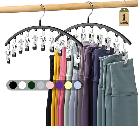 Legging Organizer for Closet, Metal Yoga Pants Hangers 1 Pack w/10 Clips Holds 10 Leggings, Space Saving Hanging Closet Organizer w/Rubber Coated Closet Organizers and Storage, Black