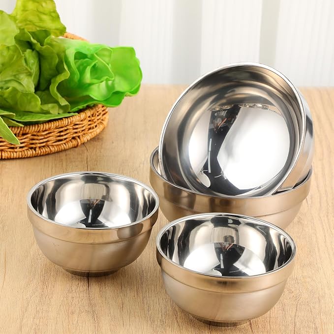20 Pack 304 Stainless Steel Bowls Set 13oz 20oz Metal Double Walled Insulated Snack Mixing Lightweight Multipurpose Toddler Dinner Bowls for Ice Cream, Cereal, Snack