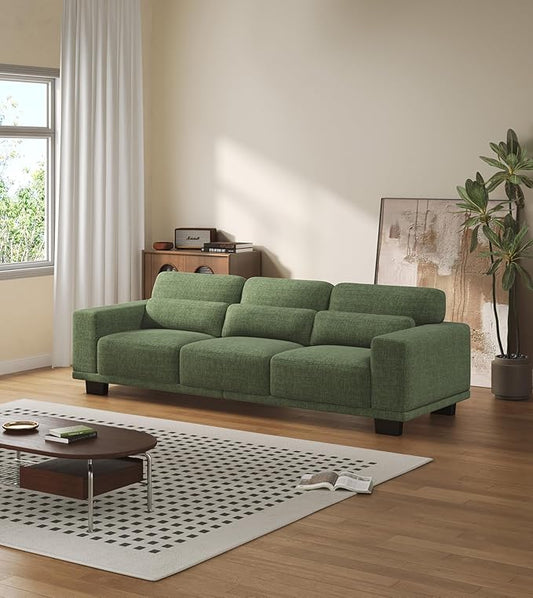 Pipishell 89" Sofa with Deep Seats and Wide Armrests, Comfy 3-Seater Futon, Couches for Living Room, Modern Upholstered Couch with Removable Cover, Linen Fabric, Green