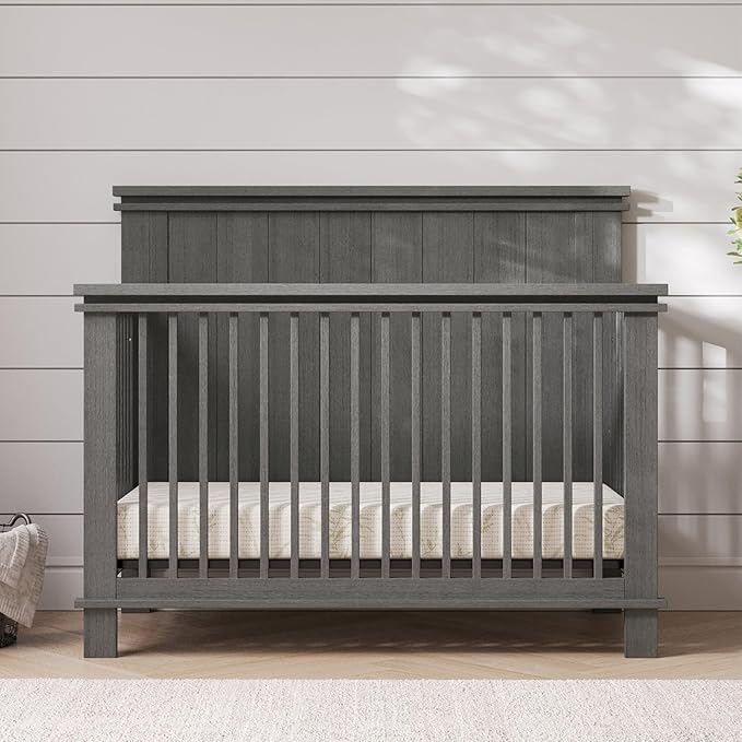 Child Craft Denman 4-in-1 Convertible Crib, Baby Crib Converts to Day Bed, Toddler Bed and Full Size Bed, 3 Adjustable Mattress Positions, Non-Toxic, Baby Safe Finish (Midnight Gray)