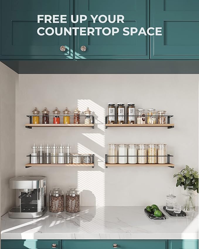 OROPY Spice Rack Wall Mounted, Rustic Wood Hanging Rack for Over The Stove, Kitchen Wall, 2 Pack