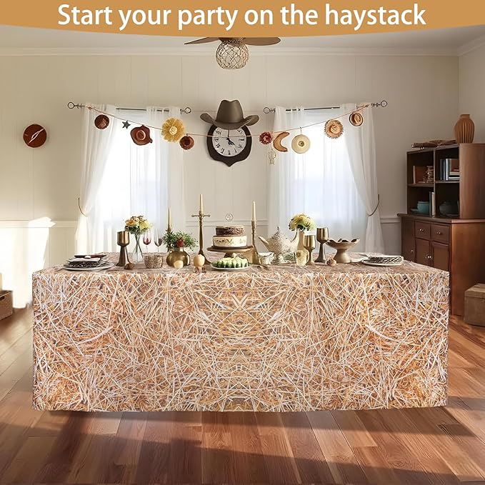6FT Straw Tablecover,Western Cowboy Theme Tablecloth for Farm Party Decorations, Western Birthday, and Hay Bale Themed Events