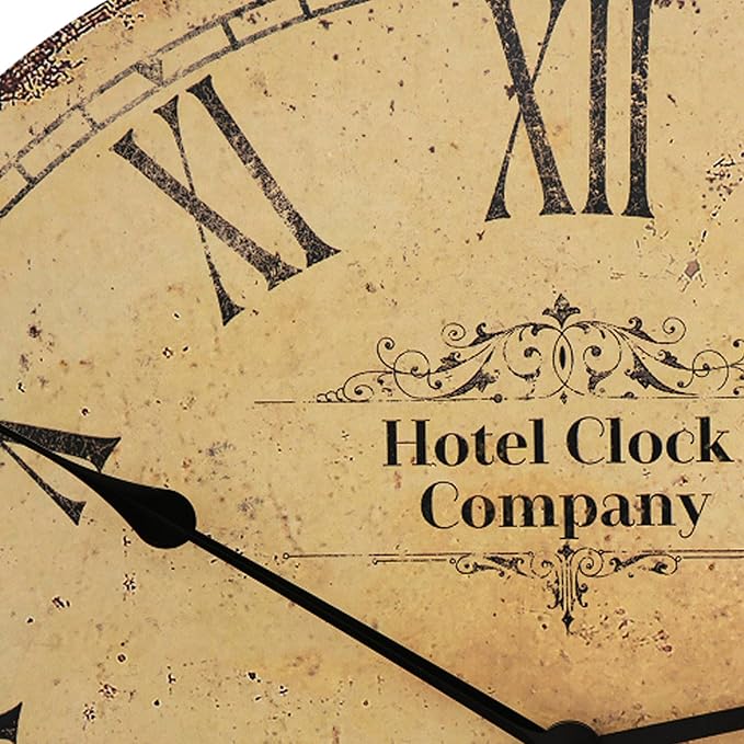 23 Inch Rustic Farmhouse Wall Clock, Solid Wood Silent Non-Ticking, Battery Operated Decorative Clock for Living Room, Kitchen, Bedroom, Office and Home Decor