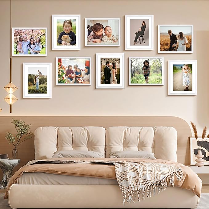 FIXSMITH 8x10 Picture Frame Bulk-6 Pack, Photo Frame with HD Plexiglass, Display Pictures 5x7 with Mat or 8x10 Without Mat, White Picture Frames Collage Wall Decor, Wall & Tabletop Picture Frames
