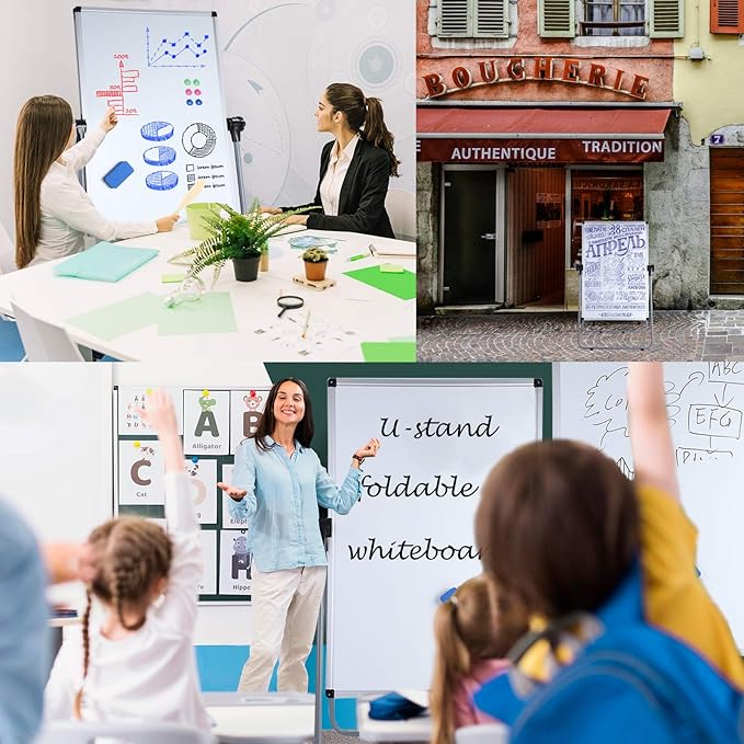 Stand White Board, Double Sided Magnetic Dry Erase Board Height Adjustable Whiteboard with Sturdy Aluminum Frame for Home Office Classroom, 36 x 24 Inch