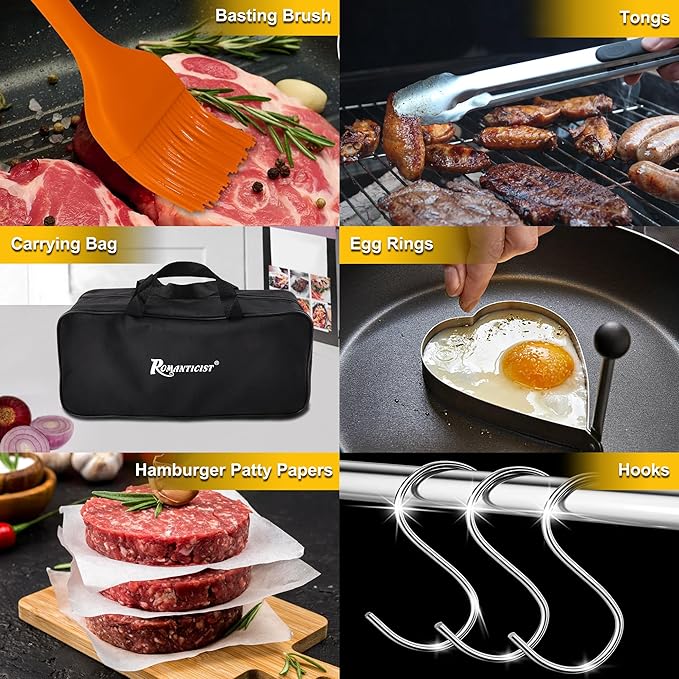 ROMANTICIST 132PC Professional Griddle Accessories Kit - Heavy Duty Stainless Steel Grill Spatula Set for Grill Griddle Hibachi Flat Top Outdoor Cooking - Great Grill Gift on Birthday Wedding