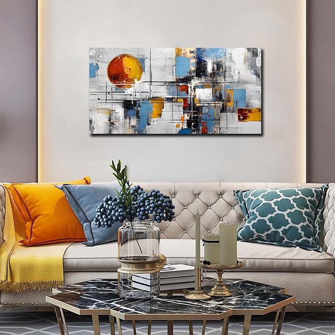 Large Abstract Canvas Wall Art Modern Living Room Bedroom Home Office Wall Decor Grey Geometric Abstract Picture Framed Canvas Prints Size 30x60