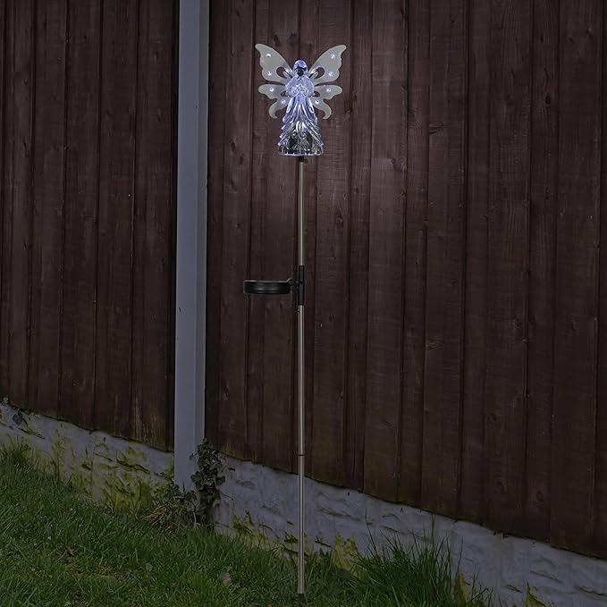 Exhart Garden Solar Lights, Decorative Angel Garden Stake, 13 LEDs, Cute Yard and Pathway Decor, White, 7 x 40 Inch