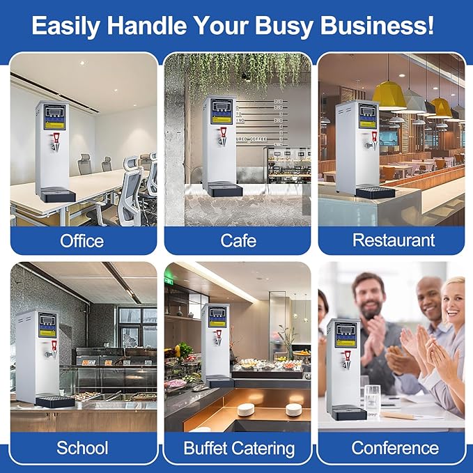 Hot Water Dispenser Commercial Water Boiler Electric Warmer Hot Water Machine Stainless Steel 30L(8GAL)/Hour Step-heating Temperature Control 86-212°F for Boba Tea Coffee Office Restaurant 1600W