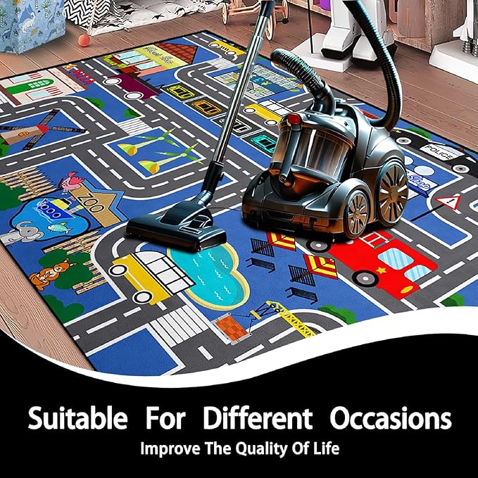 Road Map Carpet for Kids - Kids Rugs for Playroom Car Rugs for Boys Toy Play Mats for Floor City Rug Play Mat, 2. 5x4 Feet