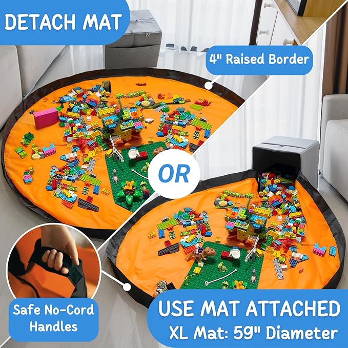 XL Toy Storage Organizer with Play Mat - Storage Bag/Box for Kids, Boys, Girls, Nursery, Playroom - Basket for Building Bricks/Blocks - Collapsible Fabric Cube Bin, 13"x13"x15"