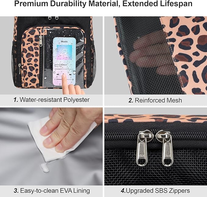 F-color Hanging Shower Caddy Portable - College Dorm Essentials for Guys with Hooks, Quick-Dry Shower Bag for Dorm Travel Gym Camping Essentials, Water-Resistant with Multiple Pockets, Leopard