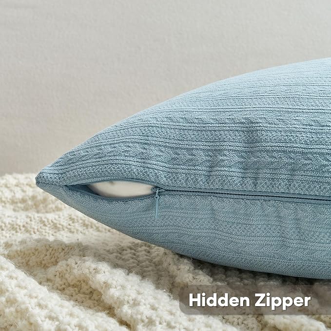 FUTEI Denim Blue Decorative Throw Pillow Covers 22x22 Inch Set of 2,Soft Cozy Wheat Ear Striped Patterns Cushion Cases,Modern Home Decor for Couch Bed Living Room