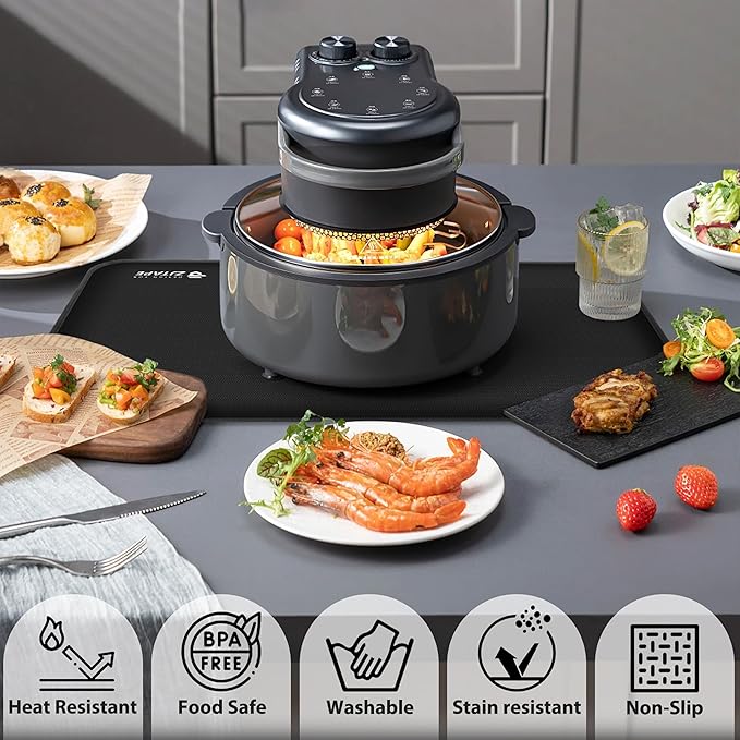 Heat Resistant Mat for Air Fryer Site - 23.6 x 15.7in, Fireproof Silicone Mats for Kitchen Counter, Countertop Protector, Non-slip & Waterproof for Deep Fryer, Oven, Coffee machine (Black)