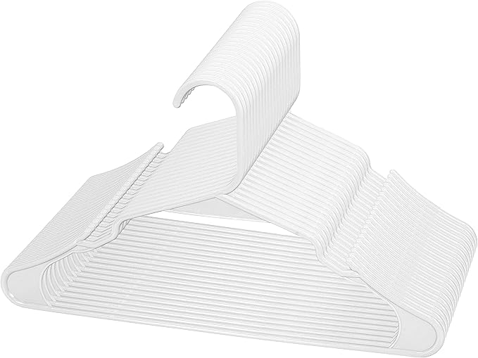 Royale Linens 20 Pack White Plastic Hangers for Clothes - Heavy Duty Clothes Hanger for Everyday Use - Lightweight & Space Saving Notched Plastic Hangers