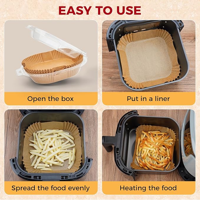 Air Fryer Liners Disposable - 150Pcs 6.5In Square Parchment Paper for Air Fryer Non-Stick Airfryer Basket Liners for Steamer Microwave Oven