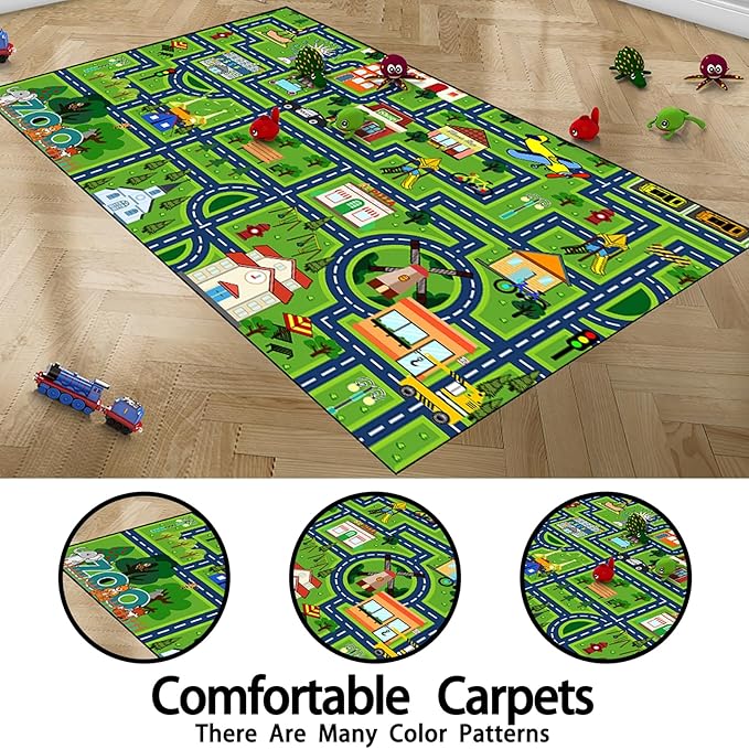 Road Map Carpet for Kids - Kids Rugs for Playroom Car Rugs for Playroom Toy Cars Play Mats for Floor City Rug Play Mat, 2. 5x4 Feet