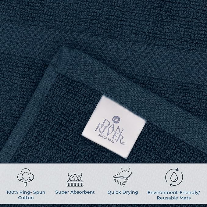 DAN RIVER Classic Bath Mat - Blue Opal, 100% Ring Spun Cotton, Pack of 2, 21x34 inches, 800 GSM, Non-Slip, Absorbent, Quick Drying, Machine Washable Bathroom Floor Mats for Shower, Kitchen & Bath