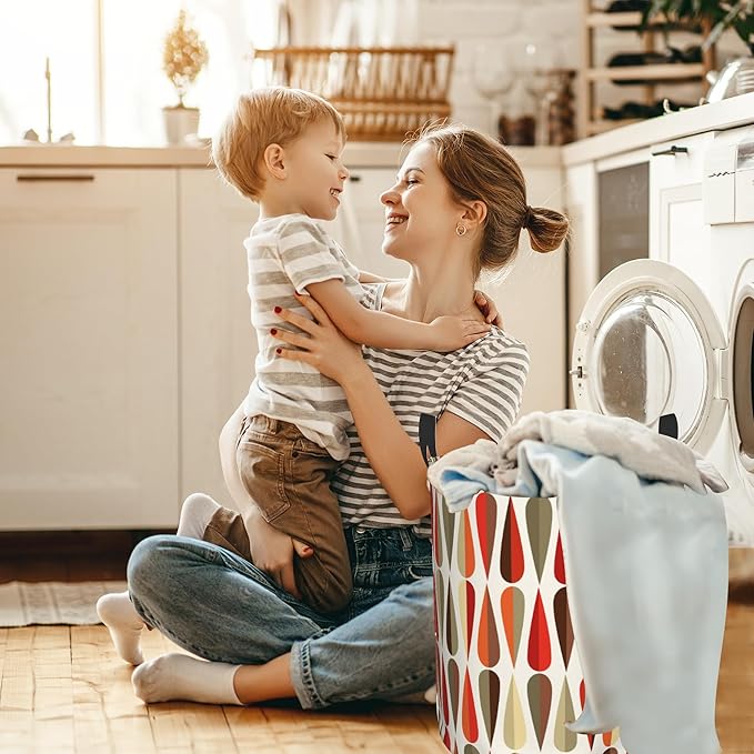 Laundry Hamper, Mid-century Modern Style Abstract Laundry Basket,Waterproof Foldable Storage Bin for Bedroom,Clothes Organizer Basket,Toys Box 16x20 Inch