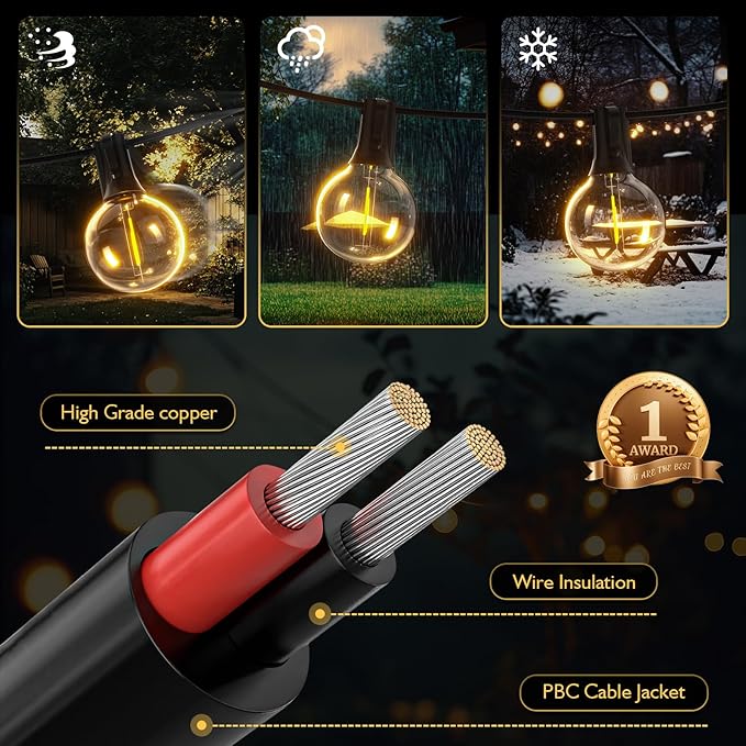 G40 Solar String Lights Outdoor with Remote 60 FT, USB & Solar Dual Charging, Waterproof, 8 Modes 3 Timers, 20+2 LED Shatterproof Bulbs, Dimmable Solar Light for Camping Backyard Bistro Porch Garden