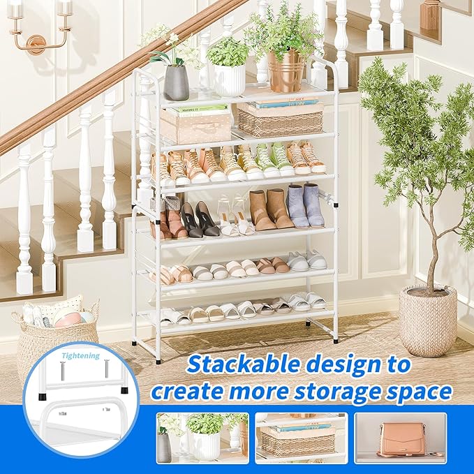 SUFAUY 3-Tier Mesh Shoe Rack, Closet Metal 33" Wide Shoe Rack Organizer Heavy Duty, White