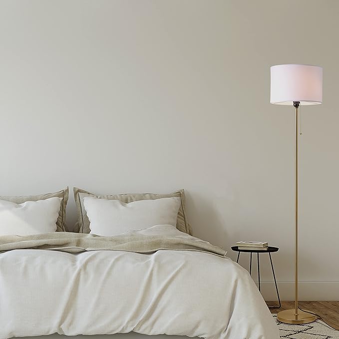 O’Bright Ted - Drum Shade Standing Lamp, Pull Chain Switch, E26 Socket, Modern Minimalist Design, Simple Floor Lamp for Living Room, Bedroom, Office, Antique Brass