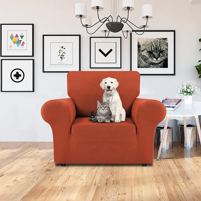 LURKA Stretch Chair Sofa Slipcovers 1 Piece Couch Covers for Sofa Furniture Protector Full Sofa Covers with Elastic Bottom for Kids and Dog (Small, Pumpkin)