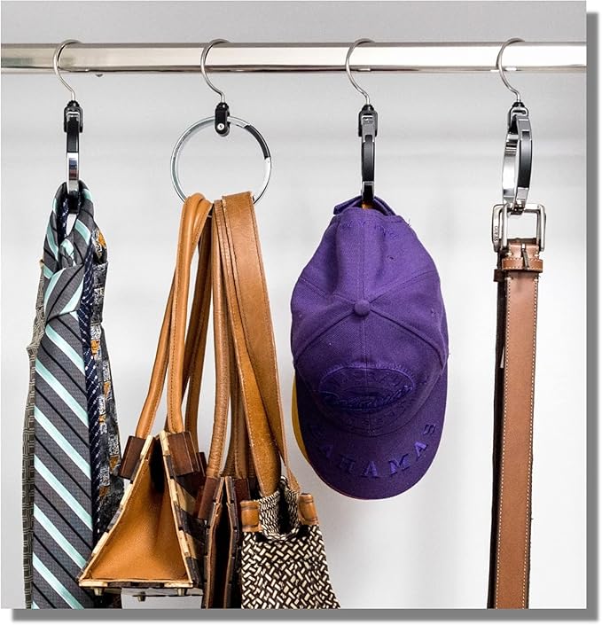 Multipurpose Closet Hangers- Tie and Belt Hanger for Closet- Great Space Saving Belt Organizer for Wardrobe - Ideal for Storing Belts, Ties, Scarfs, Baseball Hats, Purses & More- 2 Pack