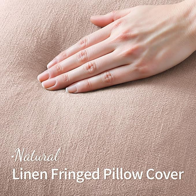 MIULEE Decorative Throw Pillow Covers Neutral Linen Fringe Throw Pillows Set of 2 Light Pink Boho Farmhouse Cushion Covers for Couch Sofa Bed Living Room Spring Home Decor 20x20 Inch